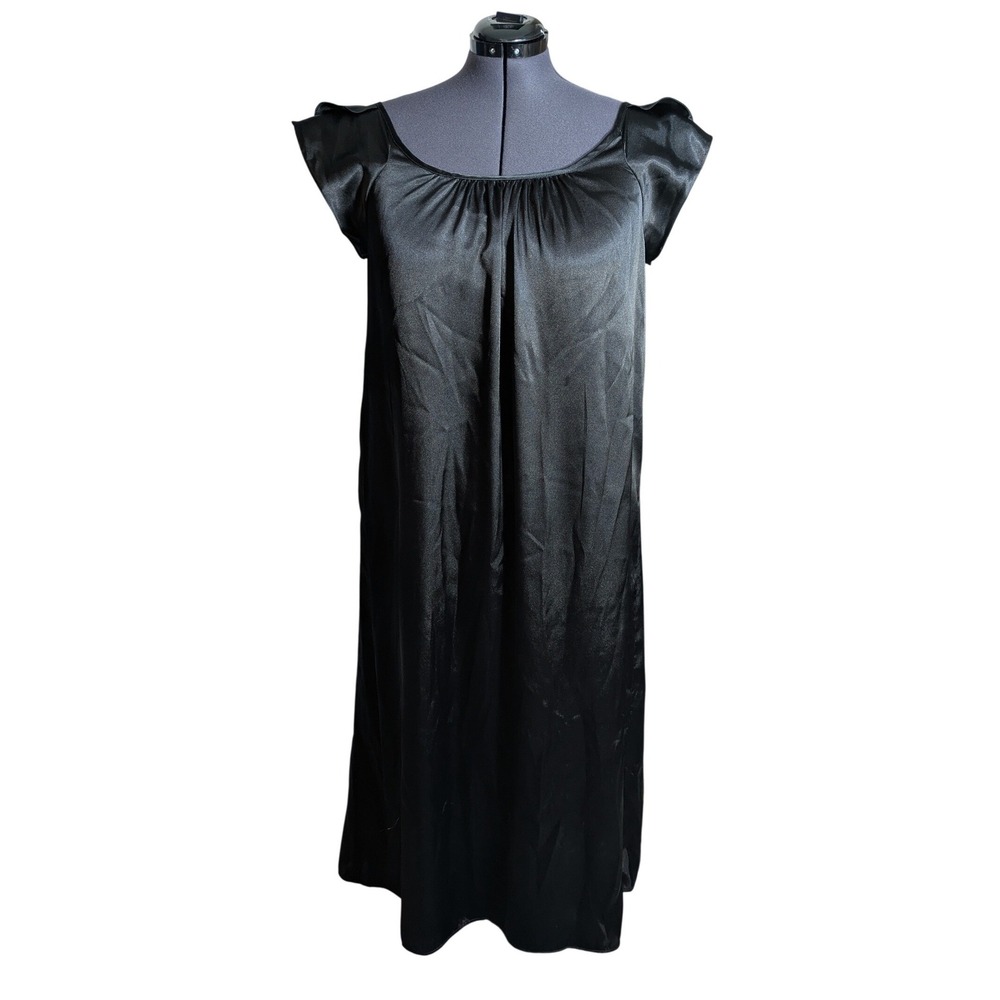 90s Amanda Rich Whimsigoth Black Satin Maxi Nightgown Dress XL